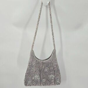 Silver Beaded Formal Prom Clutch Evening Purse